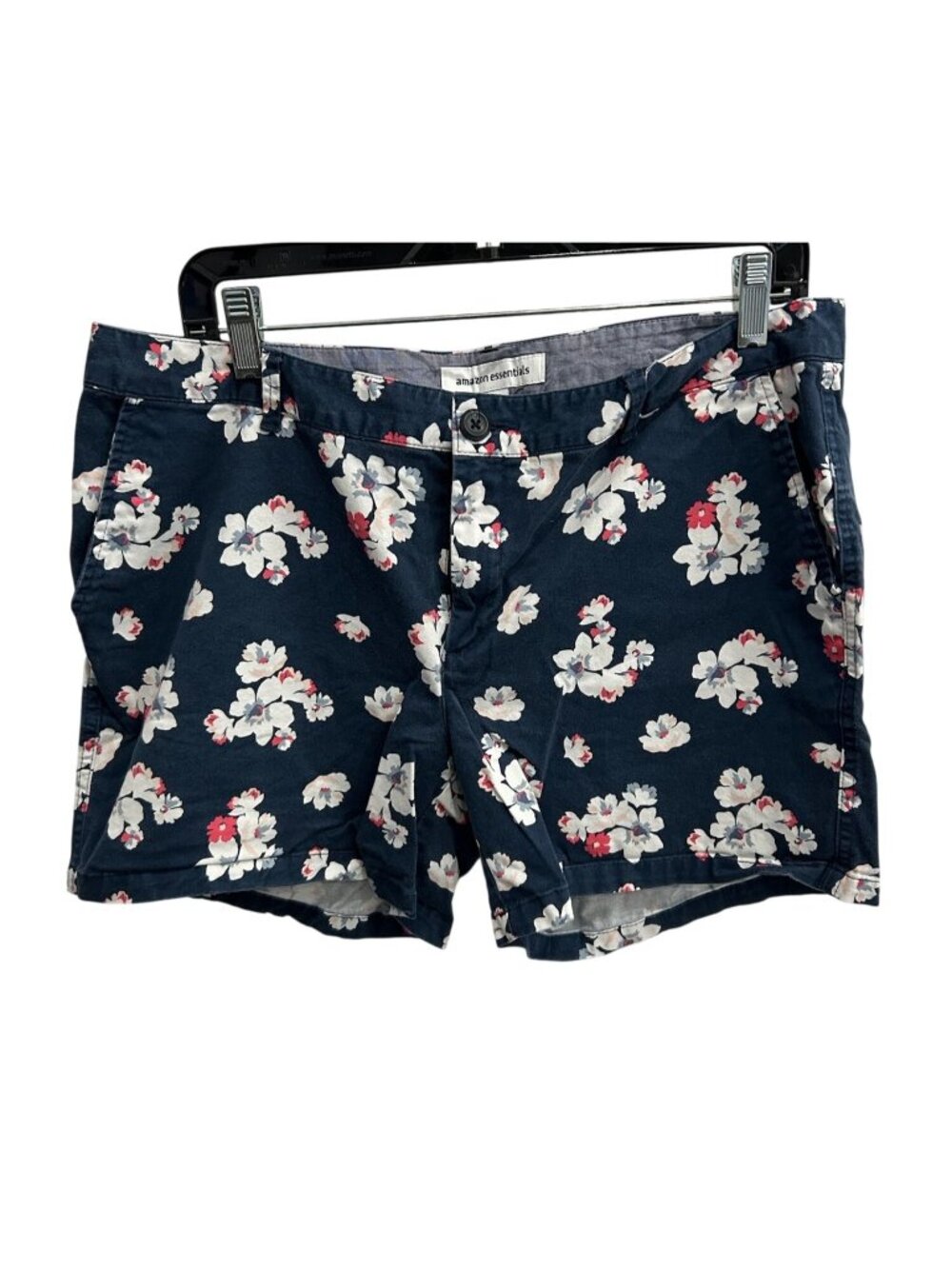 Essentials Womens Floral Navy Cotton Blend Shorts Size 14